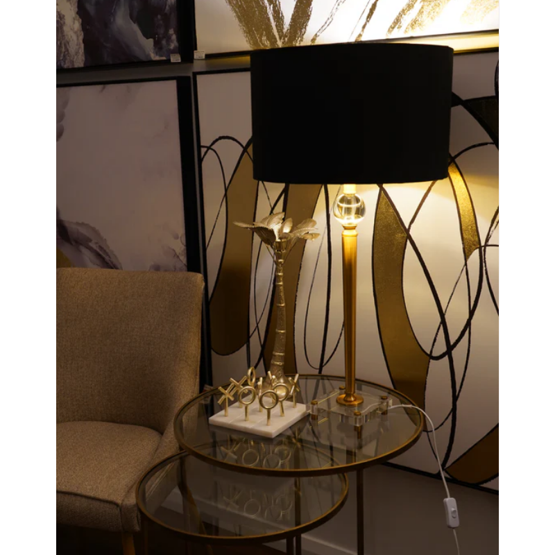 Mandarin Club Tall Gold Table Lamp with Black Shade